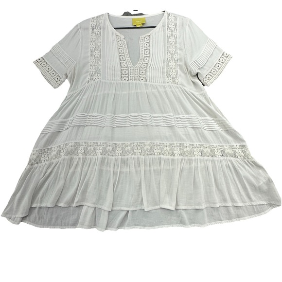 Maeve Anthropologie White Lace Boho Peasant Tunic Blouse M Crochet Tiered‎ - Picture 2 of 7